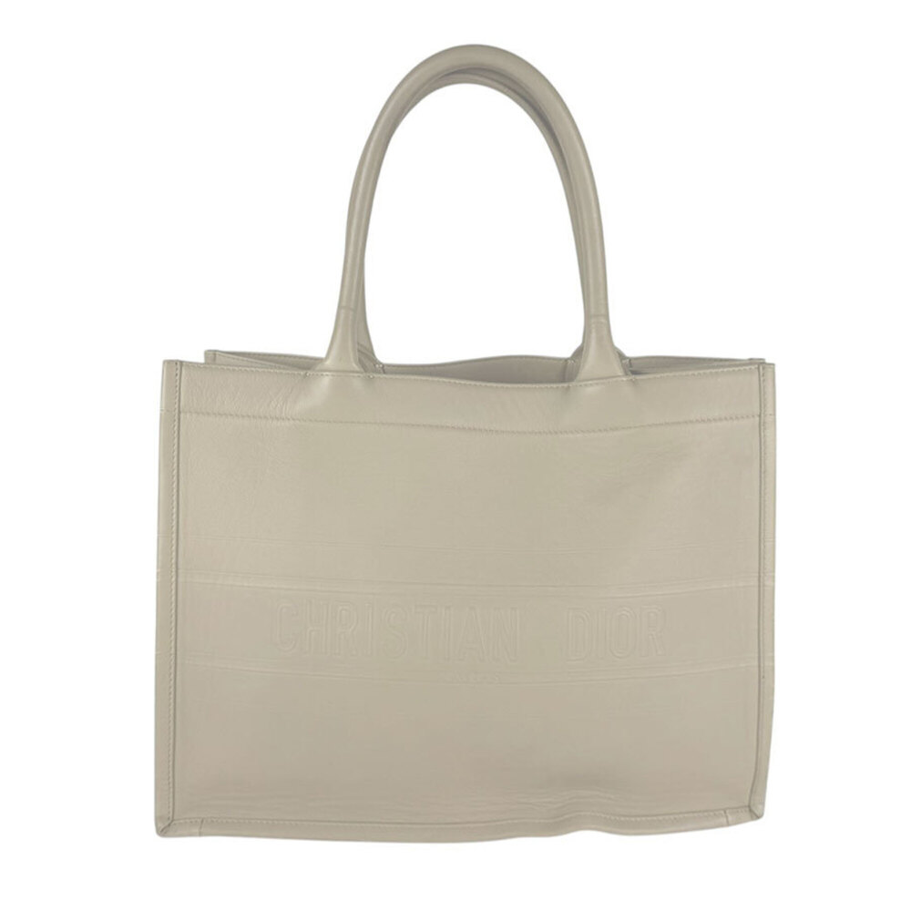 Christian Dior Book Tote Handbag, Medium, Leather, Beige, Men's/Women's, z10987